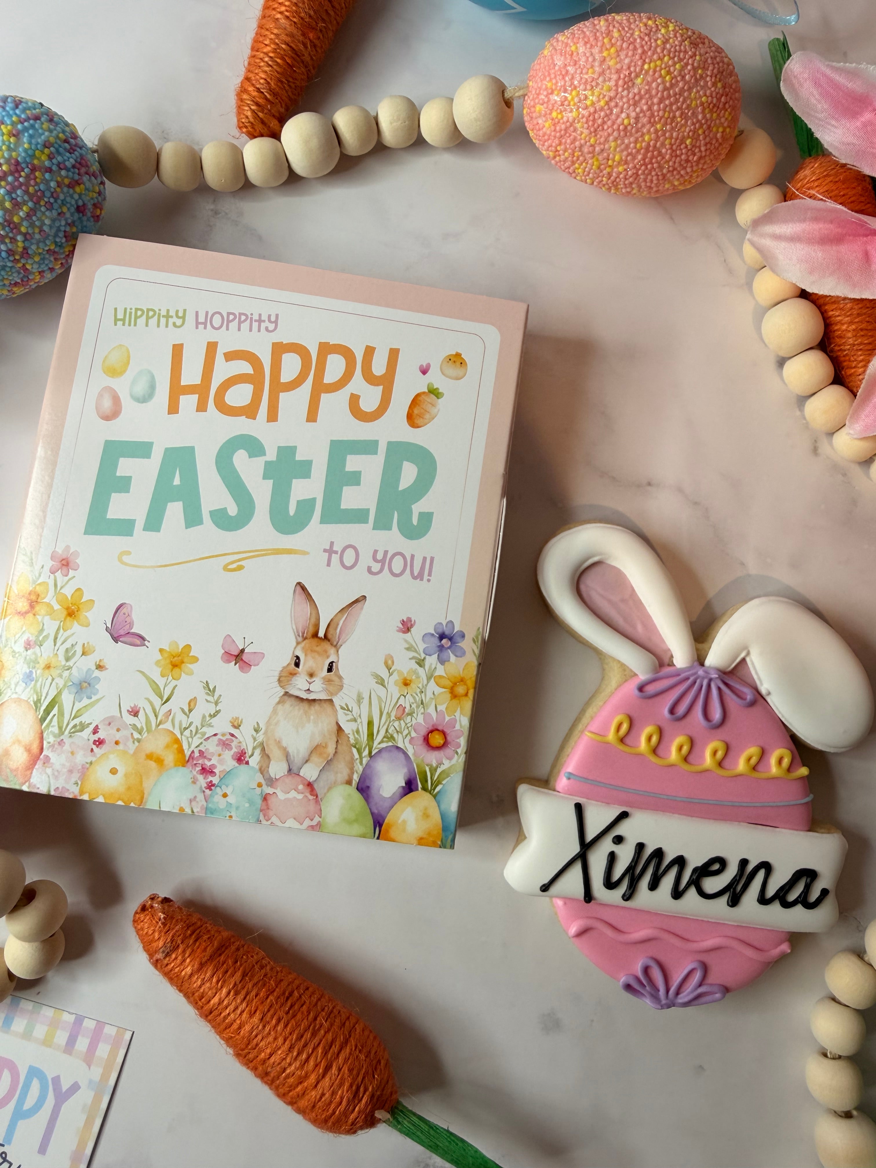 Personalized Pink Bunny Egg Cookie Card Gift 🐰💗
