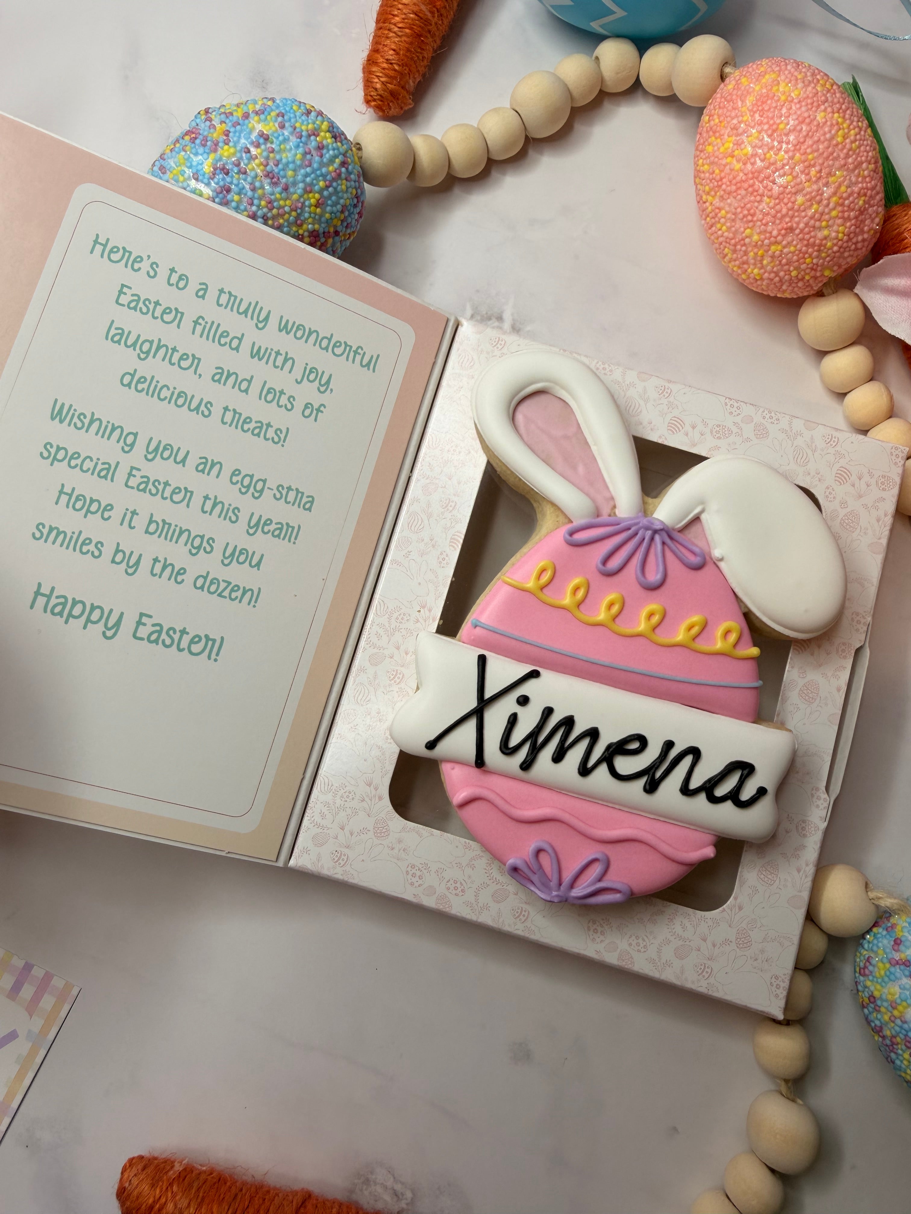Personalized Pink Bunny Egg Cookie Card Gift 🐰💗